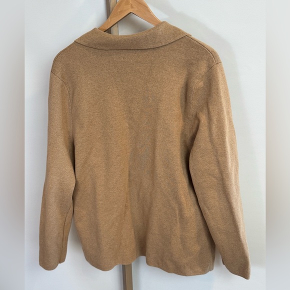 Lands’ End Women’s Large Tan‎ 100% Cotton Fine Gauge Knit Blazer Sweater Classic - Picture 6 of 7
